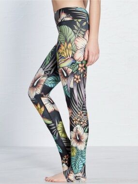 Eaglerock WERKSHOP tropical hibiscus athleisure leggings size large floral